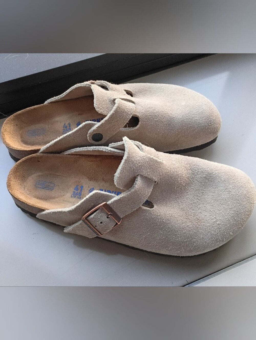Birkenstock Sandals-Women's Suede Slip-On Clog with Buckle - Beige